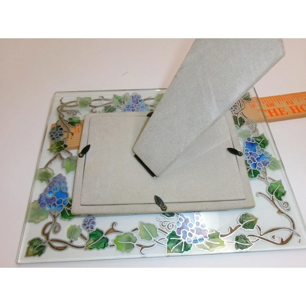 VTG 2003 Joan Baker Designs Glass Picture Frame 4x6 Purple Grapes Stained‎ Glass
